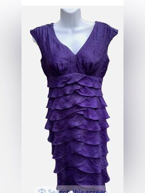 London Times Purple Ruffled V-Neck vintage  Dress. Cocktail formal